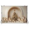 Mocsicka Christmas Tree Backdrop For Photography Beige Wall Door Gift Baby Shooting Props Decoration Background Studio Photocall