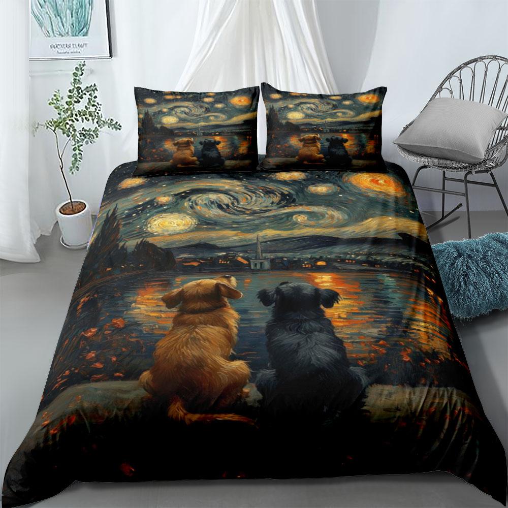Graffiti Hunde Bettbezug Set UK Einzel Doppel Queen US Twin Full King Größe pkm Bettwäsche Set