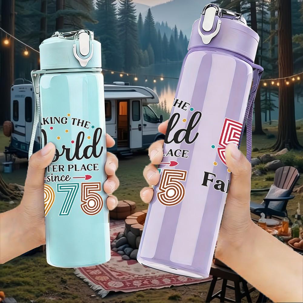 1PC 50th Birthday Retro 1976 Text Print 750ml Color Plastic Sports Water Bottle Leakproof Flip Straw Lid Suitable for Sports Office Home Use