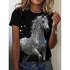 Fashion Animal Horse Print Short Sleeve Crew Neck Top Casual Loose T-Shirts Women’s