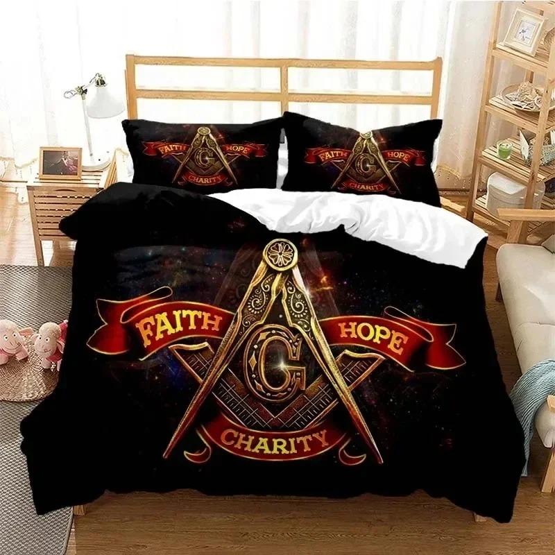 Masonic Freemason Illuminati Bedding Set Boys Girls Twin Queen Size Duvet Cover Pillowcase Bed Adult Fashion Home Textileextile
