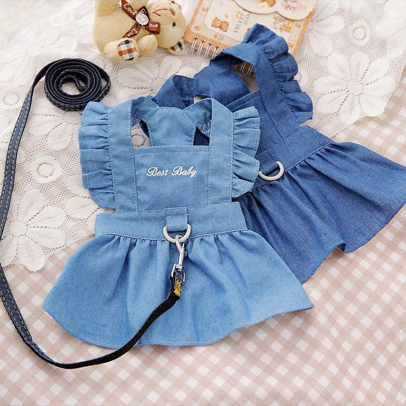 Classic Puppy Dog Denim Skirt Clothes with Buckle Spring Autumn Pet Jean Dress for Small Dogs Yorkshire Dresses Mascotas Suit