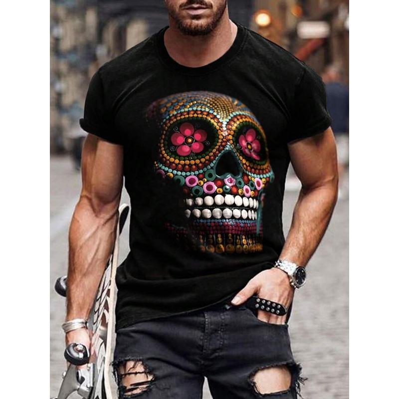 Summe Street Men's T-shirt Skull Print Men's T-shirt Casual Short-sleeved Top Outdoor Sports Fashion Men's T-shirt Clothing