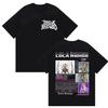 T-shirt Oversize Double Face Tournée Lola Indigo 2026_ Logo de Marque Typographie Gothique sur Panneau Avant + Arrière Manches Courtes Vêtements Décontractés