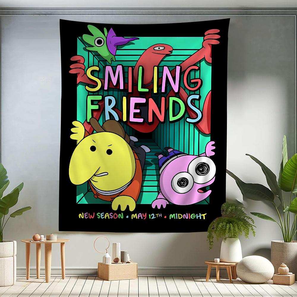 Cartoon SSmiling Friends Colorful Tapestry Wall Hanging Bohemian Wall Tapestries Mandala Wall Art Decor