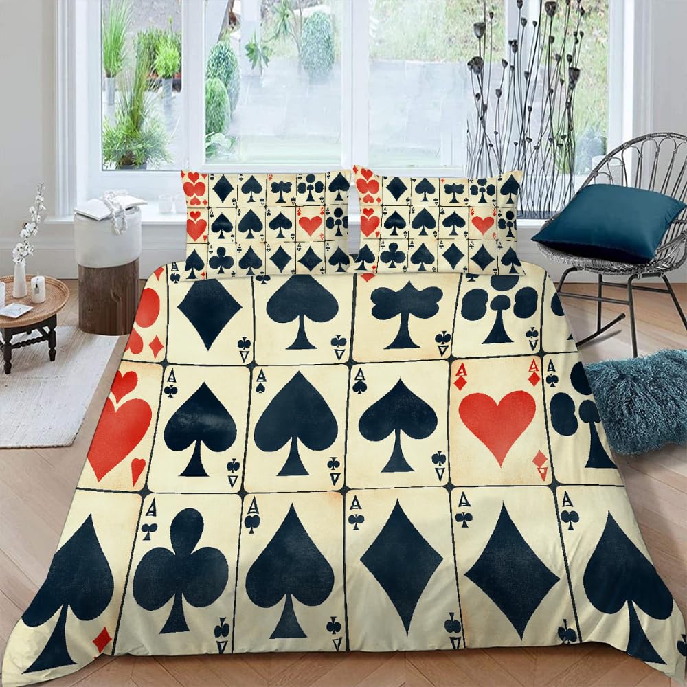 Playing Cards Duvet Cover Sets Queen Size Lightweight Down Quilt Covers Bedroom Decor Chip Themed Bedspread Covers No Comforter