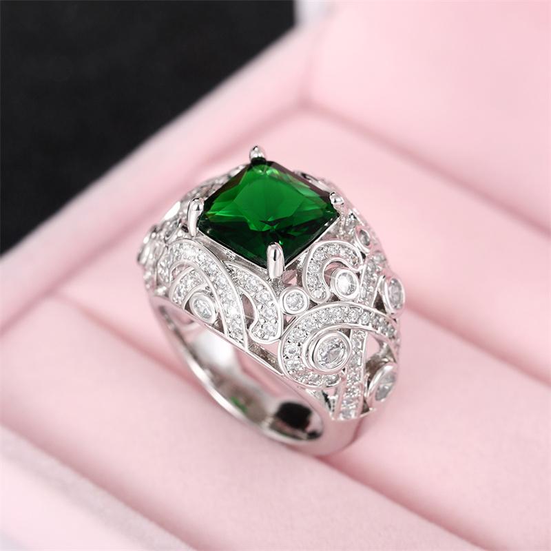 Huitan Elegant Lady's Rings for Wedding Anniversary Party Full Bling Iced Out Green CZ Rings  Color Mom's Gift New Jewelry