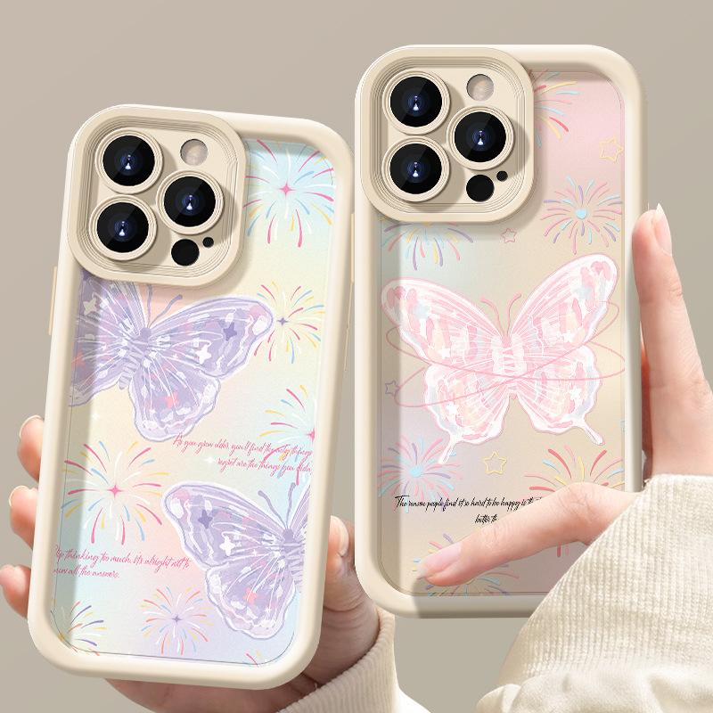 Pink butterfly Phone case iPhone 15 Pro Max 11 12 13 16 14 Plus Silicone Shockproof Case Lens protector shell
