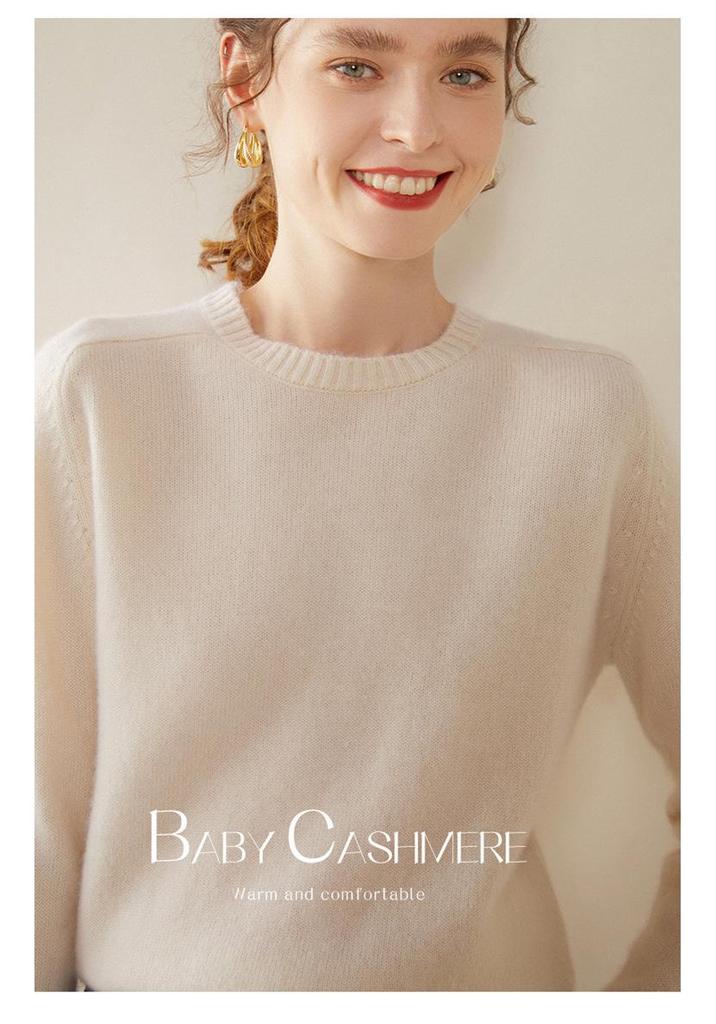 Women's Plus Size Round Neck Cashmere Sweater - Short Style, Thickened Knit Base Layer for Autumn & Winter, 2025 Edition.
