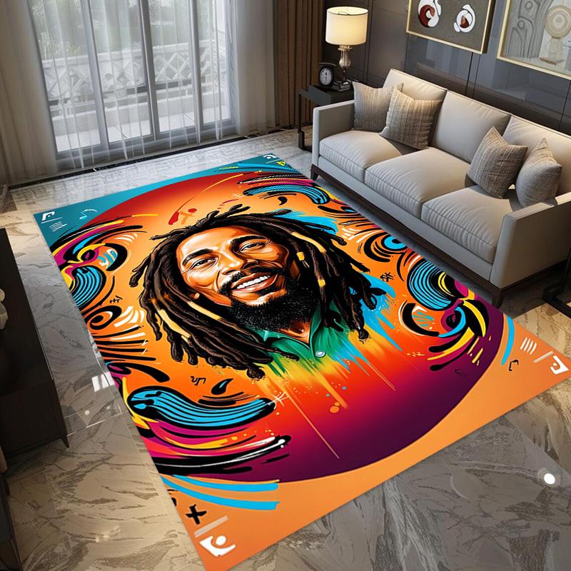 Vibrant Bob Marley Art Print Carpet Suitable for All Seasons Living Room and Bedroom Mats Room Dormitory Decoration Bathroom Mat