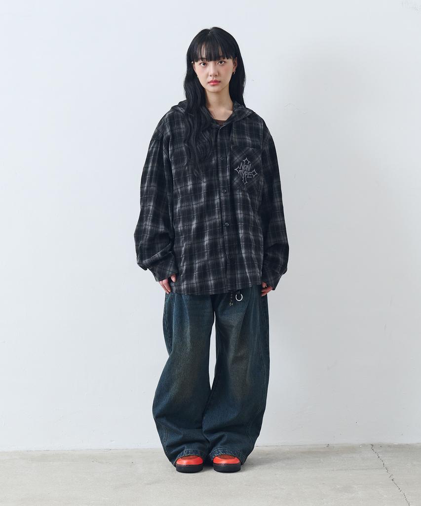 Nontai Check Hoody Shirts (Black)