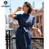 Women's 100% Cotton Lightweight Loose-fit Square Neck Denim Midi Dress