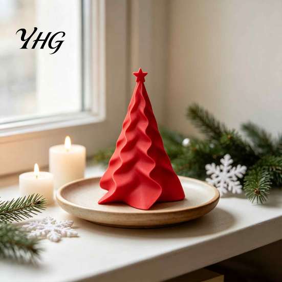 Tiered Star Top Tree Decor 3D Printed Pleated Christmas Ornament, Small Wavy Desktop Modern Holiday Sculpture Decoration with Topper for Home