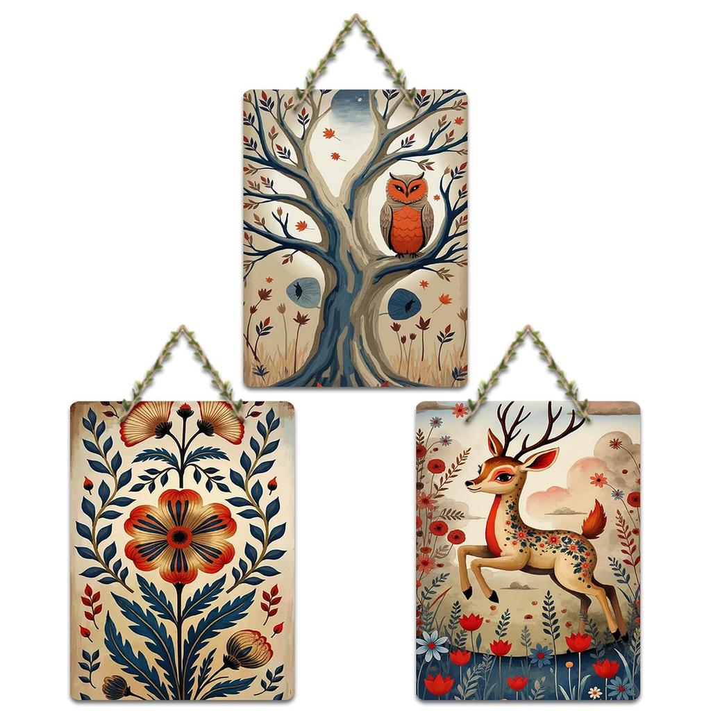 Nature Theme Wall Hanging Wooden Wall Art, Home Décor Items - Multicolor