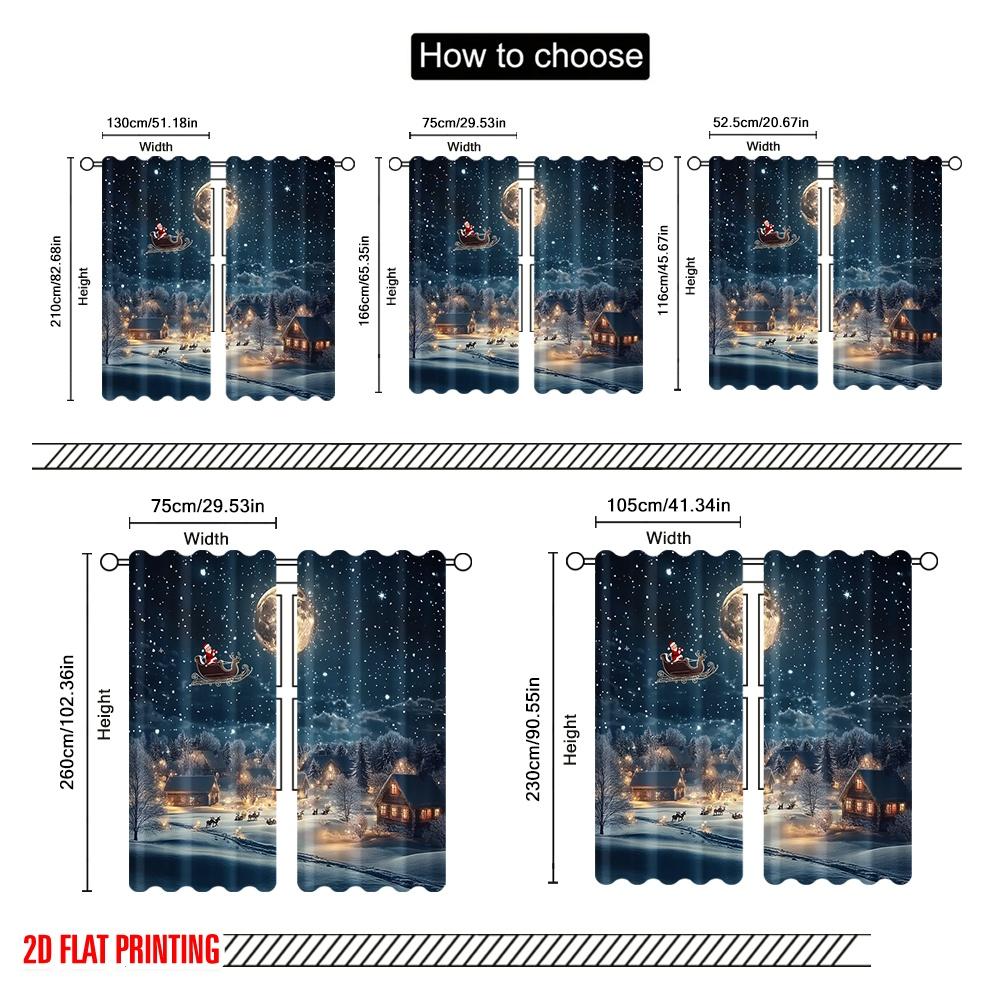 Plane Printing Creative Curtains Santa Claus Sleigh Reindeer Versatile Durable Polyester Without Rod All Seasons Ldeal Curtain Set Of 2 Made Washable