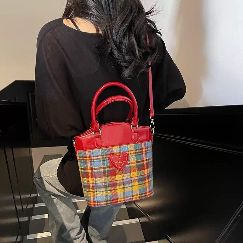 Modische Patchwork-Karomuster Damen Freizeit-Schultertasche für den täglichen Gebrauch