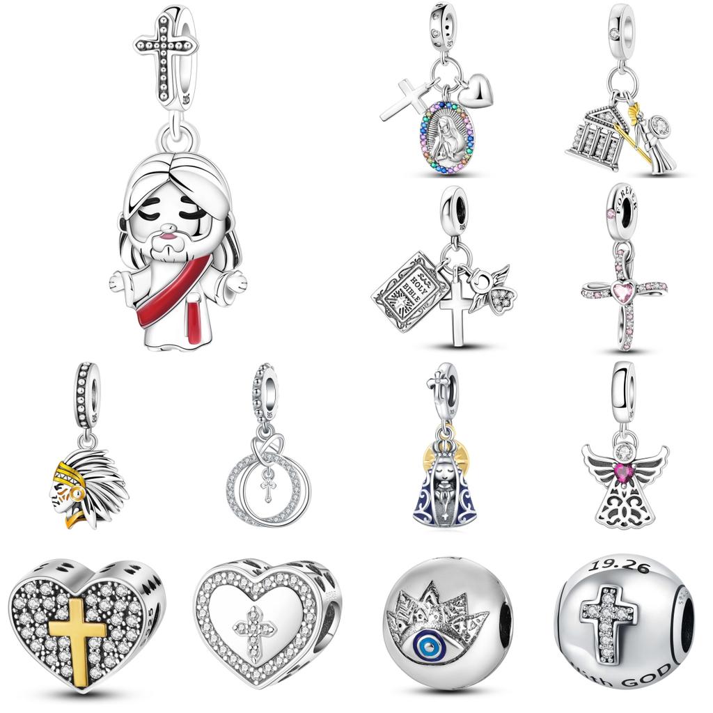 925 Silver Jesus Character Religious Symbol Pendants Bracelet Charms Fit Jewelry Party Beads DIY Fine Gifts Accessory