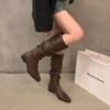 Plissierter Schaft lange Stiefel Ritterstiefel Damenschuhe Herbst neu Western dünn mittelhoch Schaft Außenhandel Übergröße Stiefel Damen