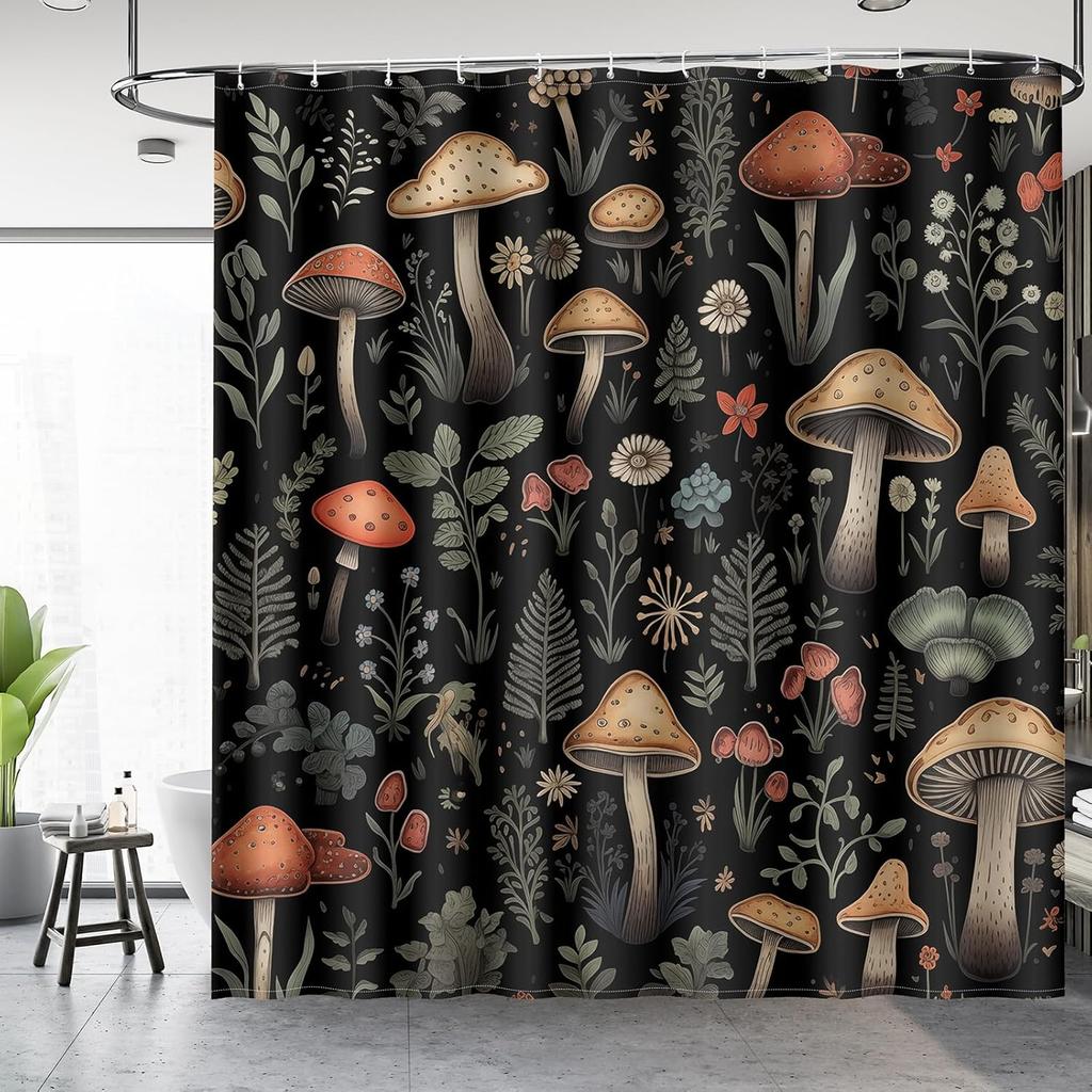 Tende da Doccia Aimego a Fungo Boho - Piante Floreali Vintage Fiori Retrò Bohemien Fatato Natura Botanica Tenda da Doccia per Bagno