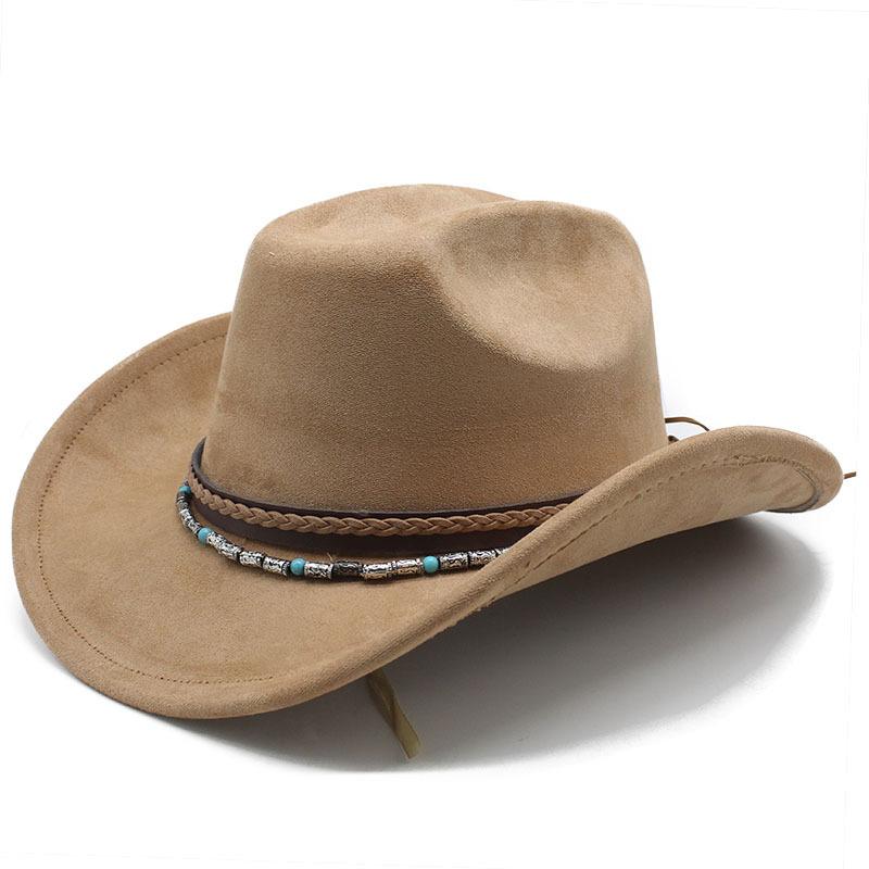 New ethnic style decorative suede jazz top hat with big brim suede one-word top men's and women's denim hat felt hat