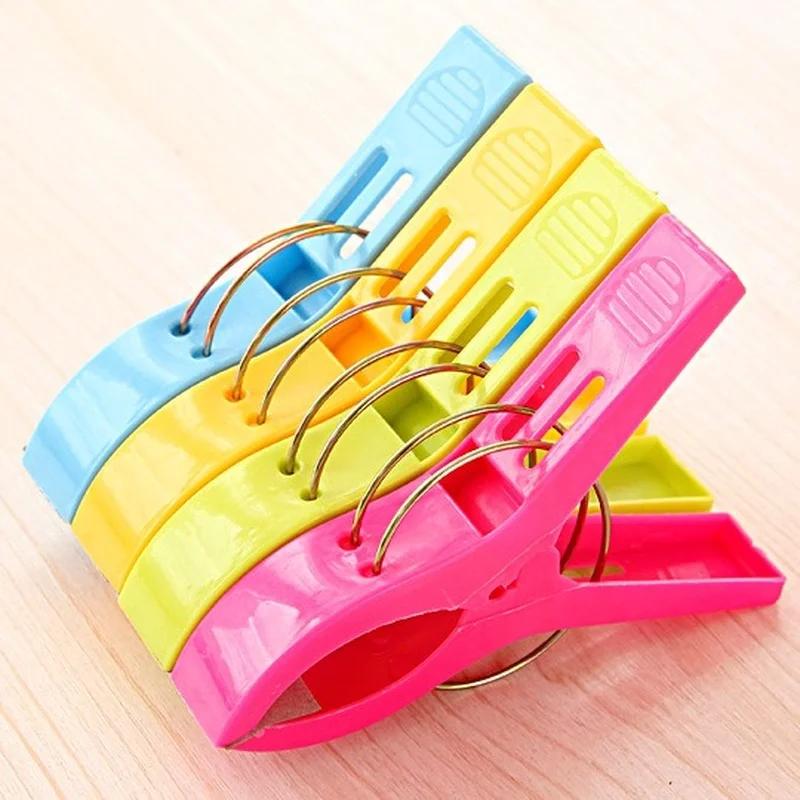 4Pcs/set Large Hanger Clips Plastic Windproof Clothes Pins Spring Clamp Beach Towel Powerful Clothespins Quilt Clip