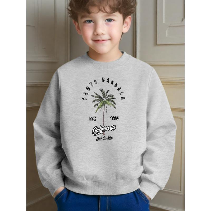 Avslappnad Trendig Crew Neck Sweatshirt med Palmtryck för Barn Dagligt Skolslitage Och Avslappnade Outfits