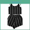 Elegant Striped V-neck Backless Two-piece Outfit Suits For Women In Summer