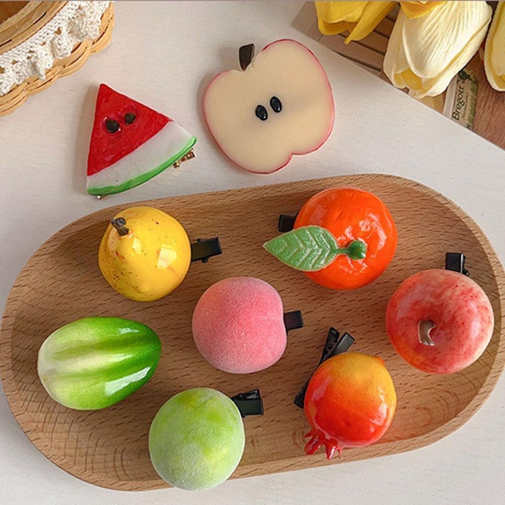 Lemon Cute Hair Clip Peach Simulation Fruit Hairpin Creative   Girls