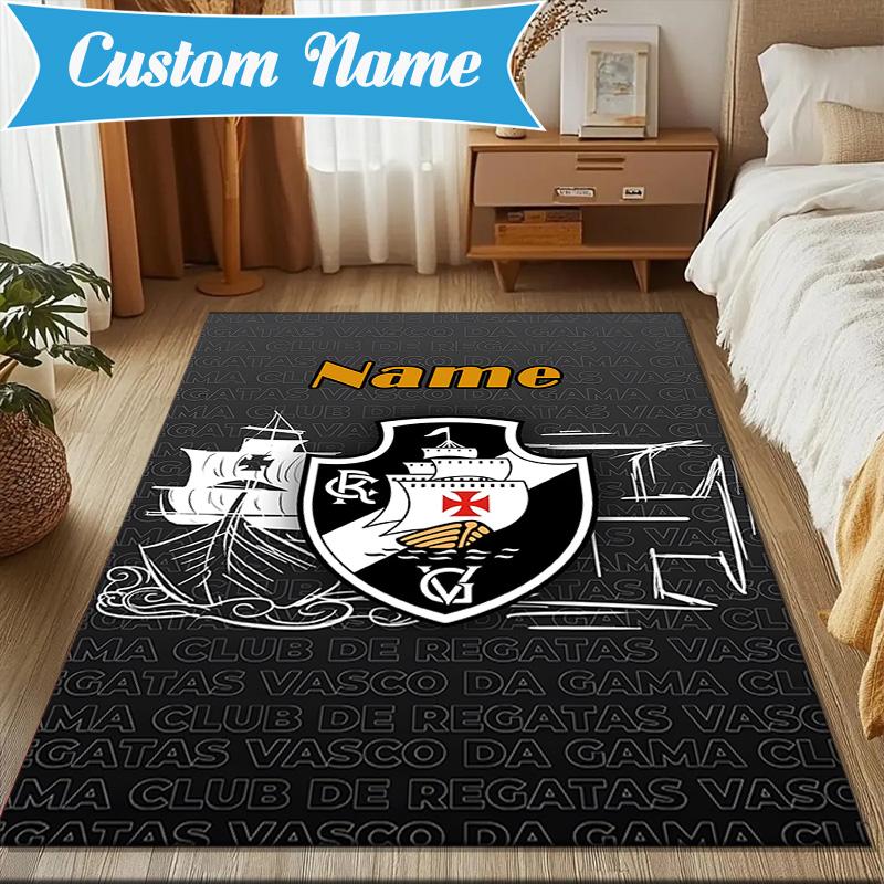Custom Name Vasco Da Gama Crest Rug Game Carpet, Floor Mat for Bedroom Living Room Entryway Rug, Home Decor Idea Gift for Christmas Birthday
