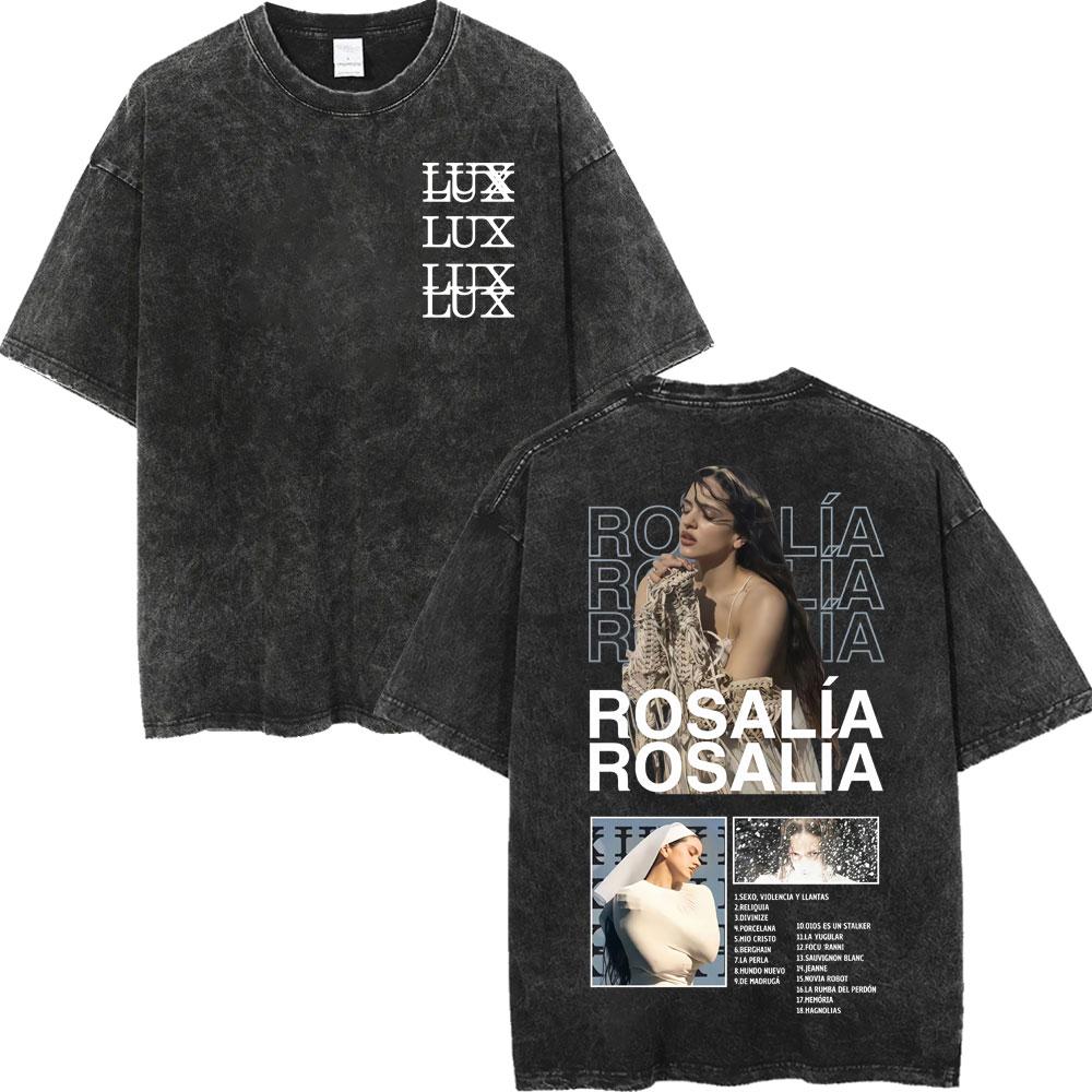 Rosalia LUX Tour  Graphic T Shirts Men Women Fashion Aesthetic Vintage Washed Tshirt High Quality Cotton Oversized Tshirts