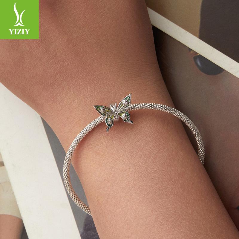 S925 Sterling Silver Symphony Butterfly Silicone Positioning Bead Diy Bracelet Beaded Jewelry Accessories