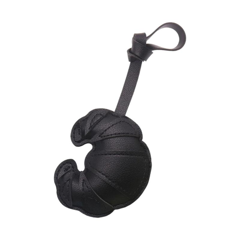 Handstitched Patchwork Croissant Key Holder Vintage Style Leather Decoration Keychain Ornament For Everyday Use