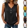 Womens Sleeveless V Neck Pullover Blouse Loose Fit Button Detail Casual Tank Top Lightweight Summer Shirt