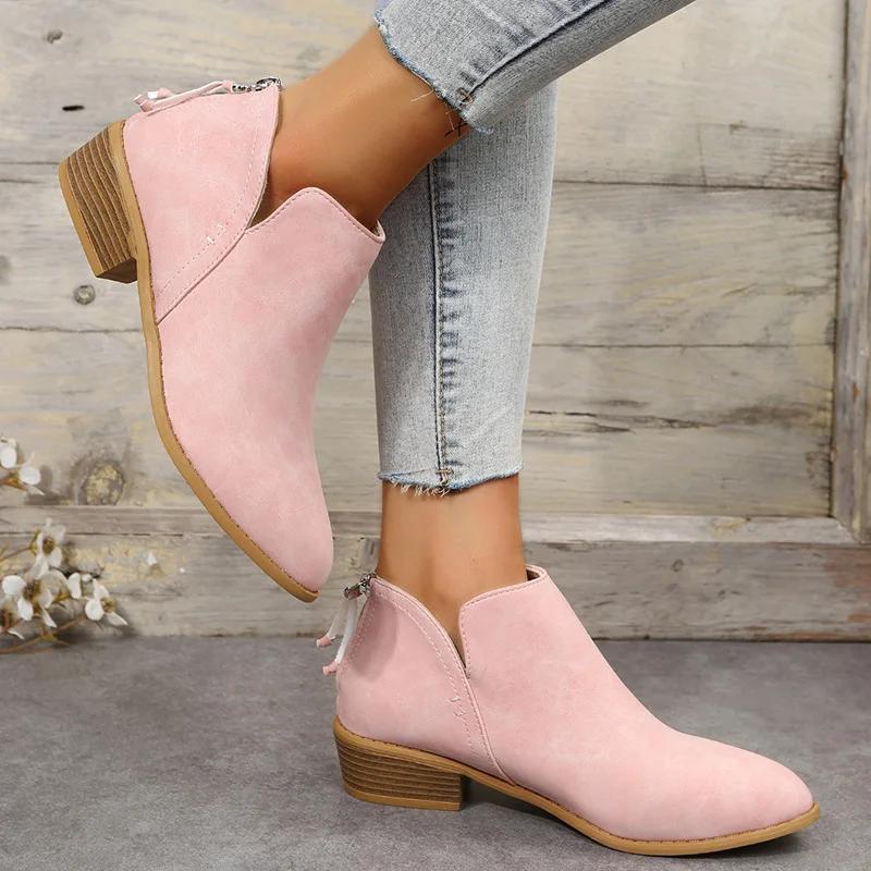 Mode Dames Laarzen Puntige Neus Suède Dames Chelsea Boots Grote Maat Britse Stijl Enkellaarsjes Hoge Kwaliteit Dikke Hak Dames Schoenen