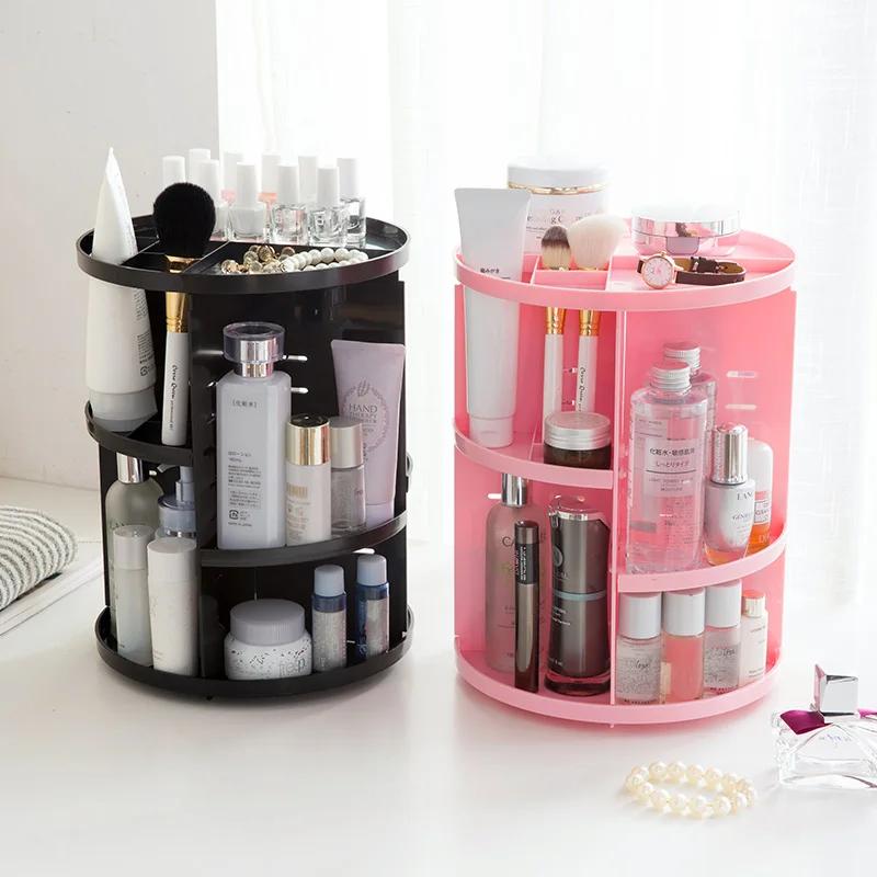 Makeup Organizer 360-degree Rotating Plastic Cosmetic Storage Box Jewelry Container Make Up Case Makeup Brush Holder