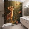 1 Stück Reh auf Wiese Duschvorhang - Kleines Reh, Lebendige Wildblumen, Sonnenbeschienener Wald, Polyester, 70,8x70,8 Zoll, 12 Haken, Waschbar
