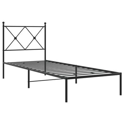 Metal Bed Frame with Headboard Black 75 X 190 Cm