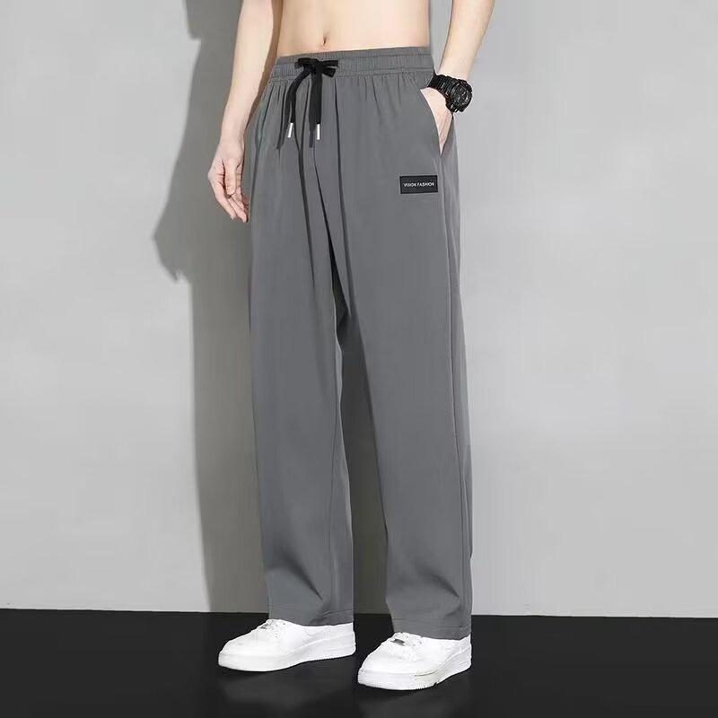 Men's Summer Ice Silk Loose Straight-Leg Pants, Korean Style, Trendy and Versatile.
