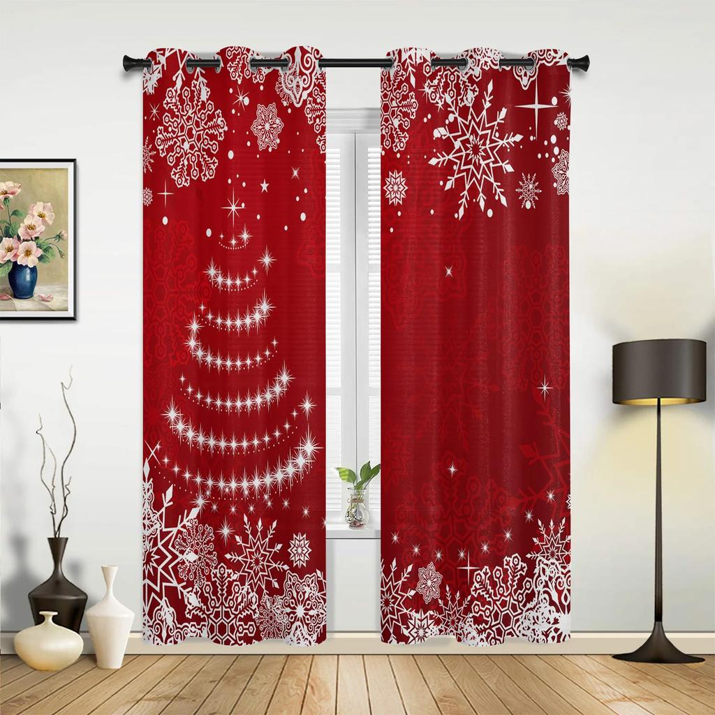 Christmas Winter Snowflake Red Window Curtains Decor Home Bedroom Kitchen Living Room Ornament Xmas Gifts Navidad Curtain For Made Of Polyester