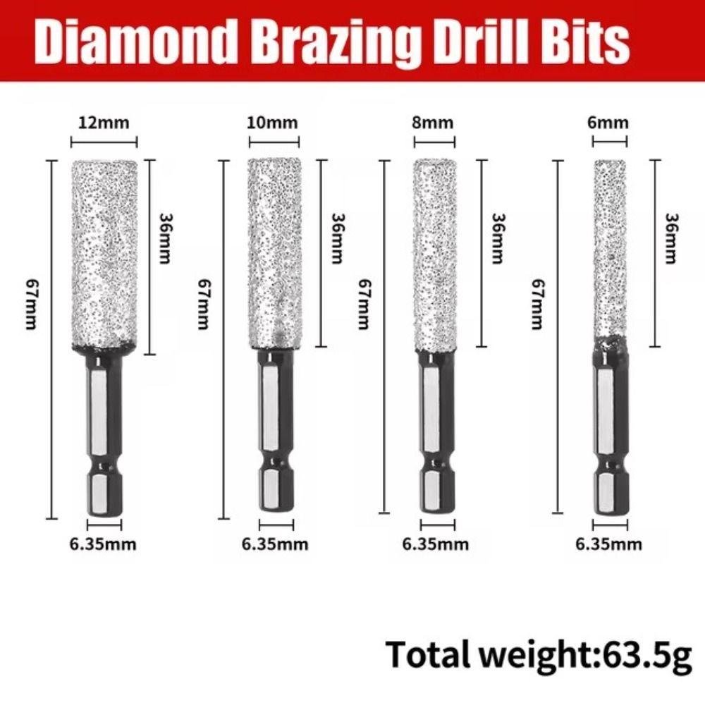 6/8/10/12mm Diamond Drill Bit Hexagonal Shank Ceramic Dry Ceramic Tile Hole Saw Granite Brazing Hole Opener