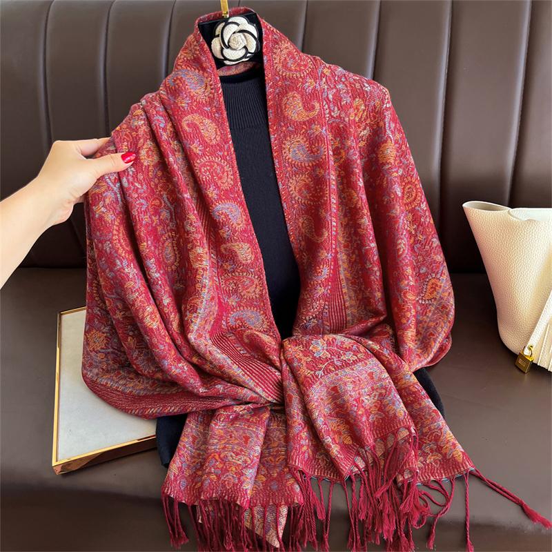 Women Paisley Scarf Cashmere Feeling Pashmina Shawls Tassel Hijab Head Wraps Femme Winter Scarves Foulard Bufanda