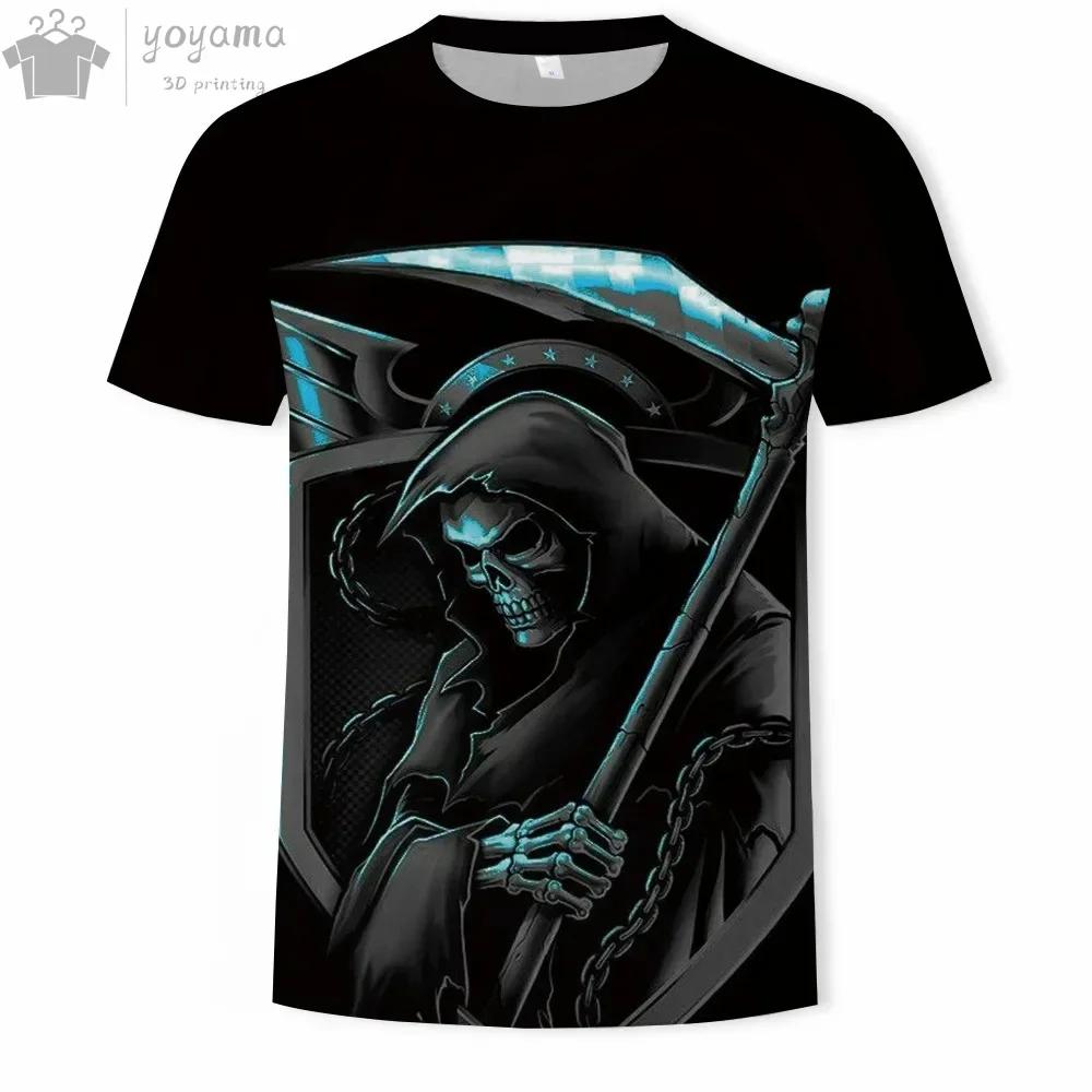 Fashion Skull 3D Printed Short Sleeve Tee Men's Clothing T-Shirts for Men Fun Gothic Grim Reaper O-Neck Short Sleeve Tee Tops