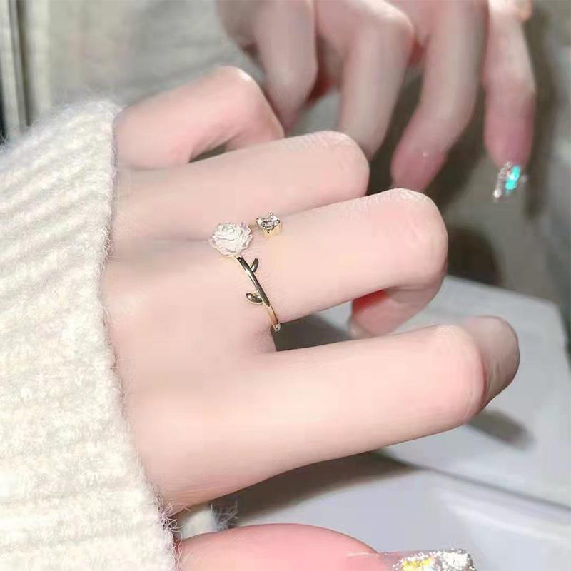 Pearl Gentle Camellia Opening Adjustable Ring Bracelet Necklace Vintage For Women Girl Hand Chain Luxury Jewelry Accessories