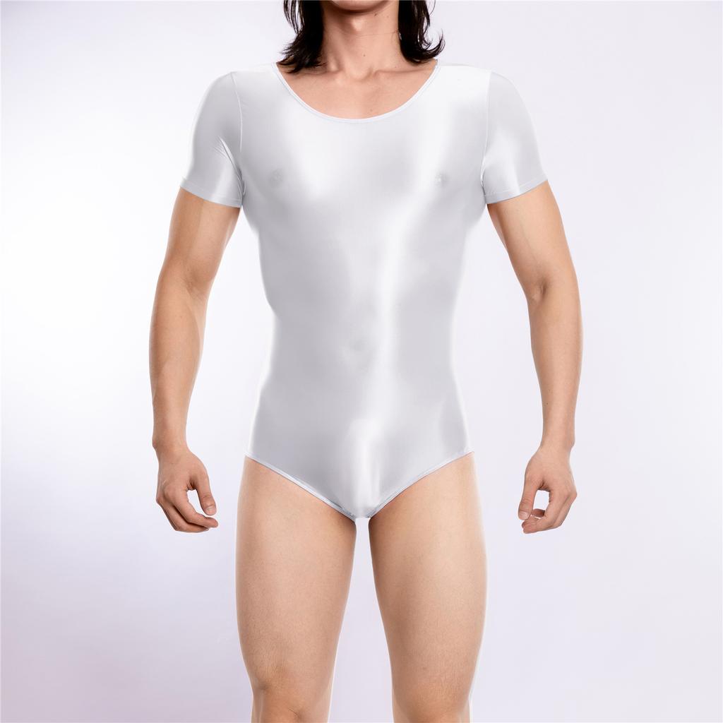 Sexy pánsky priehľadný vysoký body s lesklým povrchom, pančuchy na služku, škvrny, elastický tvarovací trikot na jogu, tanečné oblečenie