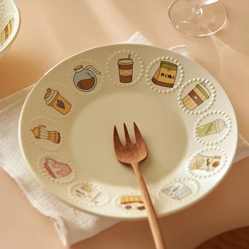 Light Luxury Round Ceramic Plates Tableware Hotel Dinner Plate Exquisite Fruits Salad Plate Household Delicious Ramen Bowls