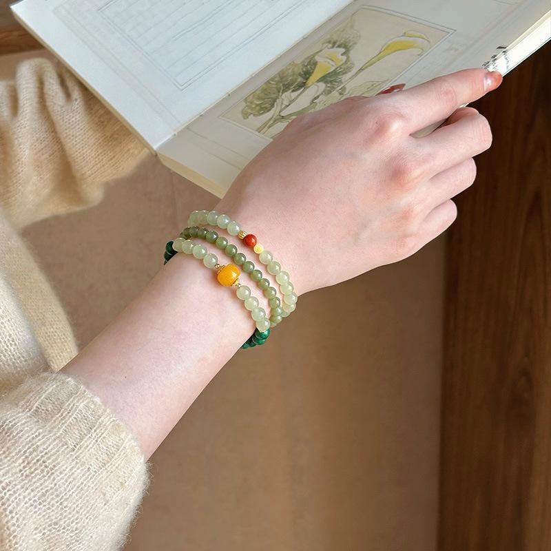Natuurlijke Hetian jade malachiet kralen armband lichte luxe high sense mode temperament armband nieuwe sieraden vrouwen