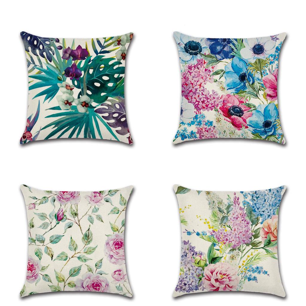 Chic 18'' Green Tropical Plant Cotton Linen Decorative Cushion Cover For Modern Homes