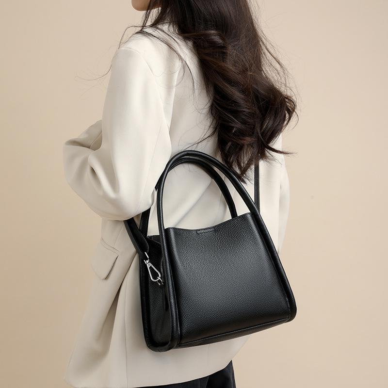 Luxe Dames Tote Bag van Echt Leer - Grote Capaciteit, Effen Kleur, Enkele Schouder of Crossbody Emmer Tas