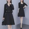 Women's Spring & Autumn Two-Piece Suit: Stylish, Large Size, Slim Fit Dress with Small Blazer and Suspender Skirt.