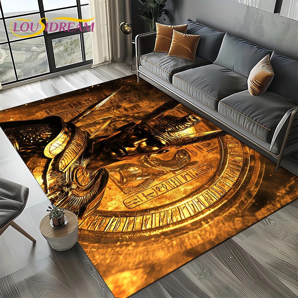 3D Retro Ancient Egypt Death Anubis Pharaoh Horus Mythology Carpet Rug for Living Room Bedroom Home Sofa,Kids Non-slip Floor Mat